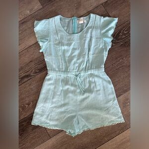 Lost in Lunar Green mint romper shorts tie waist SZ L Linen blend
